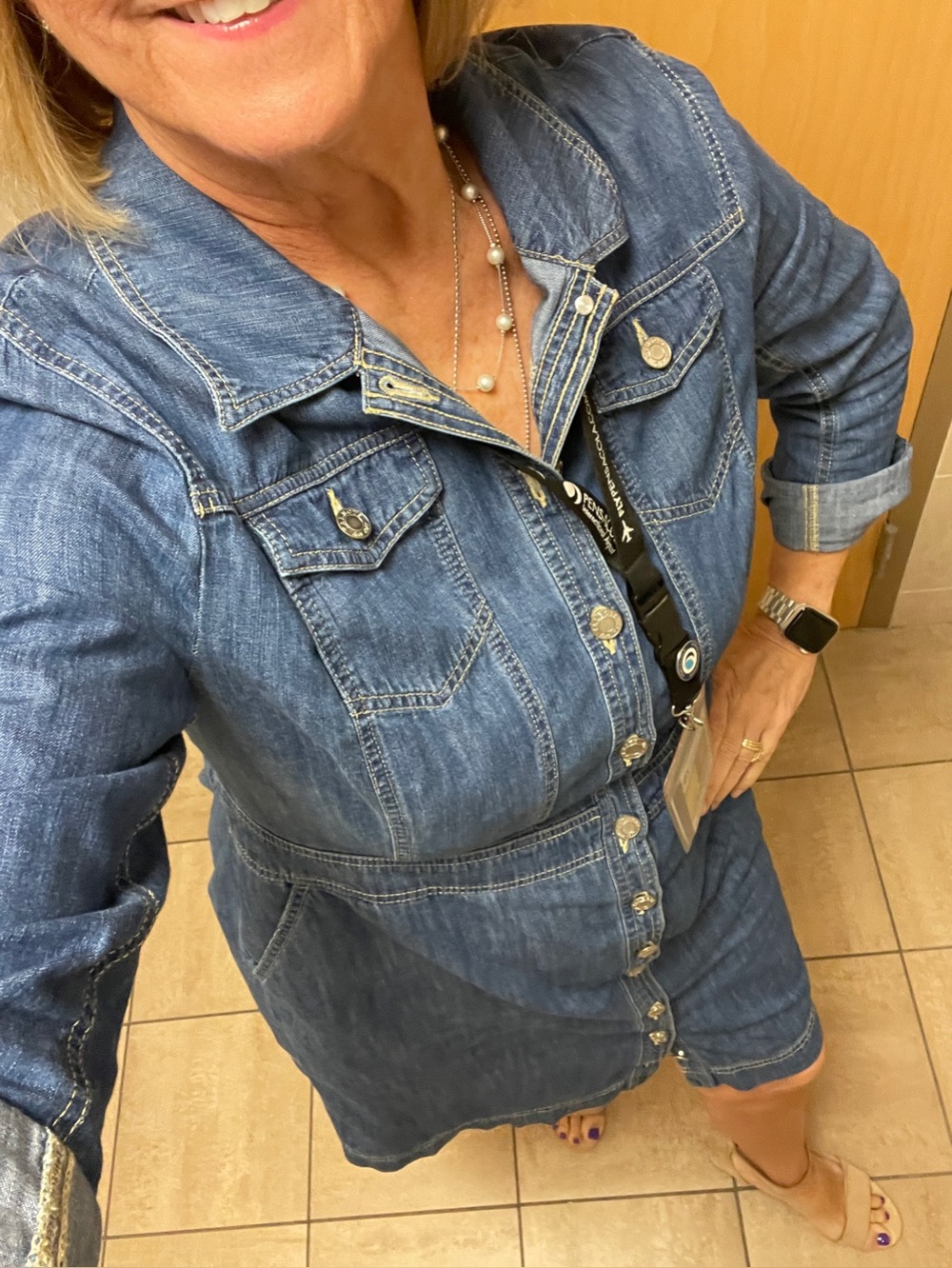 Talbots Button-Front Denim Dress - Blue